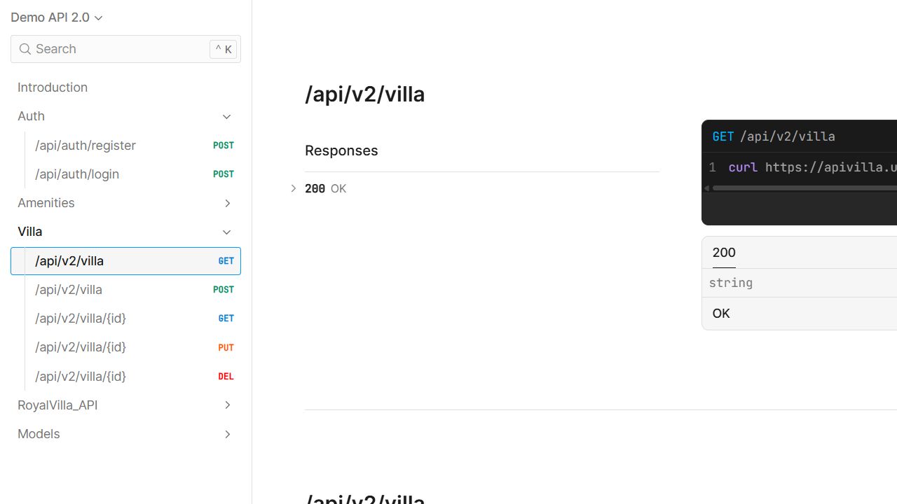 Scalar documentation for the versioned RoyalVilla API