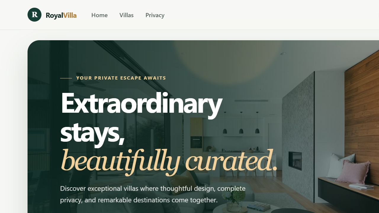 RoyalVilla MVC application home page
